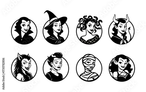 Mythical Femme Fatales: A Collection of Vintage Monster Girl Logos.