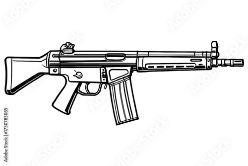 A classic vector illustration of an H&K G3 assault rifle, a symbol of military and special forces. Ideal for designs with a tactical, historical, or security theme.