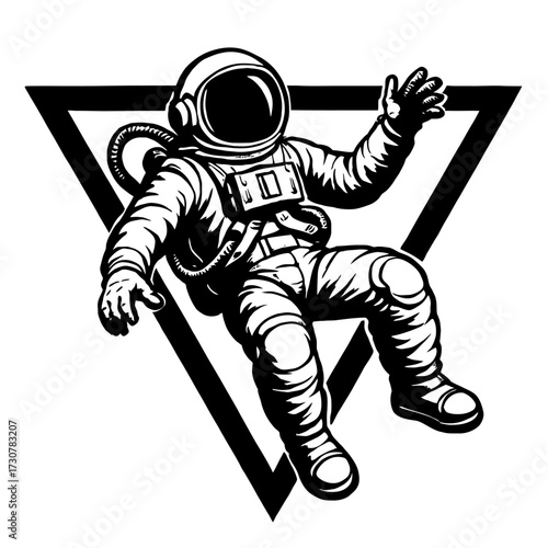 A modern and bold vector illustration of a floating astronaut, a powerful graphic symbol for technology, space exploration, and future vision.