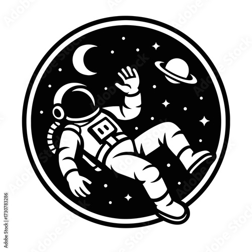 A retro vector illustration of an astronaut in space, a timeless symbol for technology, cosmic travel, and future exploration.