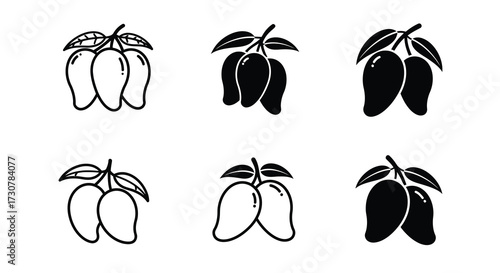 Black and white illustration of various mango arrangements and shapes