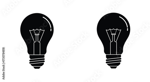 Two black and white illustrations of vintage light bulbs are displayed