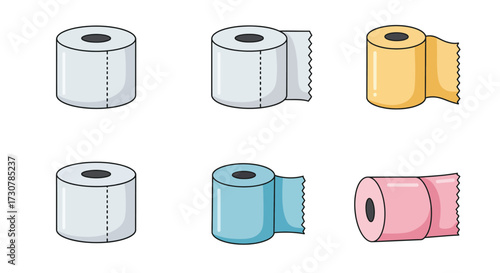 Assorted rolls of toilet paper in different colors and styles