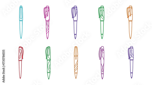 Vibrant Pens in array: A set of colorful pens, arranged in an artful, orderly manner. a visual ode to the tools of expression and creativity