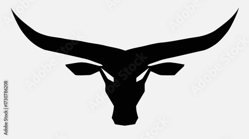 Black Bull Head Silhouette with Large Horns, a Symbol of Strength, Power, and Western Ranch Culture