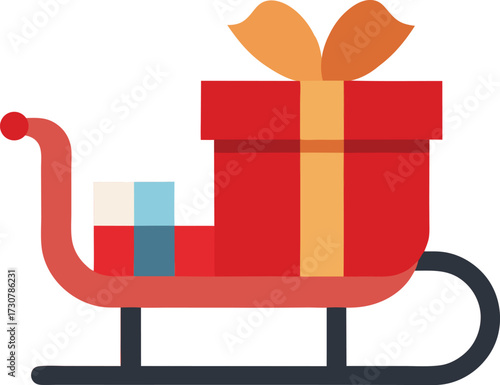 Vector illustration of a simple sledge carrying wrapped gift boxes