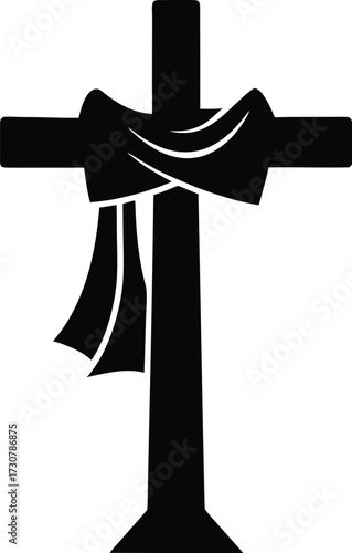 Cross With Cloth Silhouette Vector Art Illustration