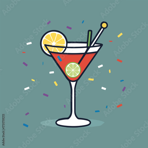 Fun National Vodka Day vector design featuring vodka cocktails, confetti, and celebratory elements in clean flat solid colors for social media, print, and merchandise
