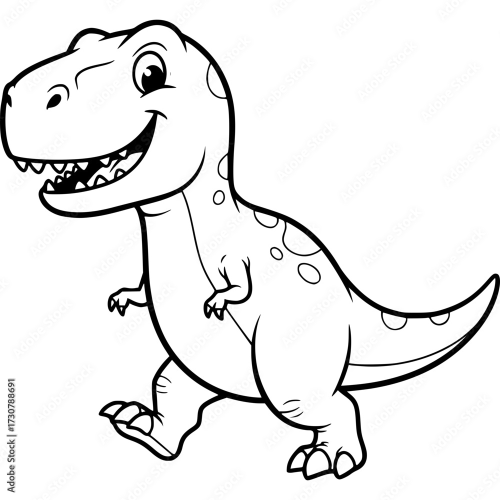 Obraz premium Joyful Dino: An adorable Tyrannosaurus rex illustration, with a playful grin, capturing the essence of a friendly, cartoon dinosaur.