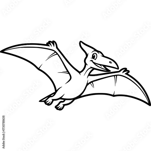 Soaring Pterodactyl Sketch: A dynamic sketch of a Pterodactyl, the ancient flying reptile, gliding gracefully against a transparent backdrop, its form rendered with simple yet elegant lines.