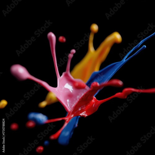 colorful abstract paint splashes on black background