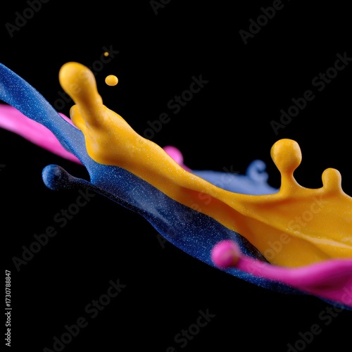 colorful abstract paint splashes on black background
