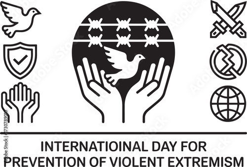 International Day for Prevention of Violent Extremism with peace and unity icons