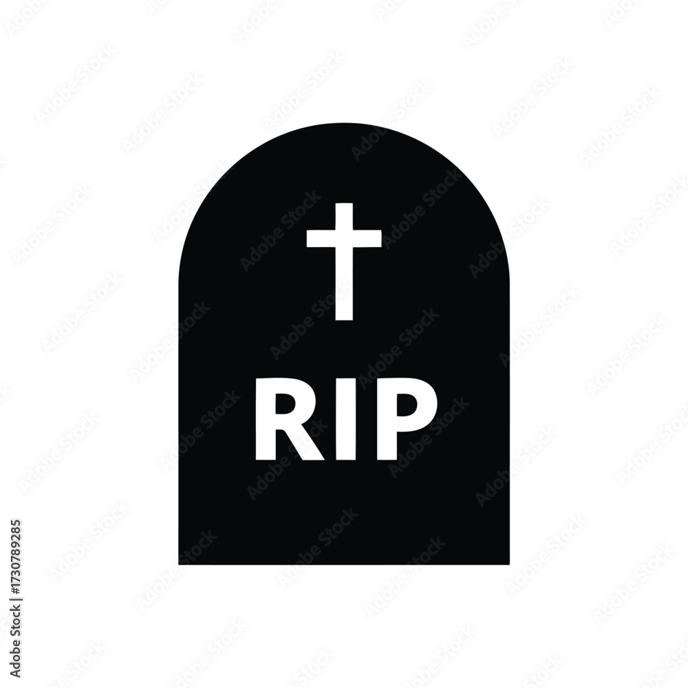 Obraz premium Vector art of black tombstone with cross and rip text isolated on white