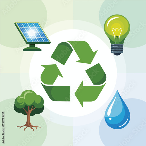 Green energy concept: recycling symbol arrows form a clean earth icon for natural environmental conservation