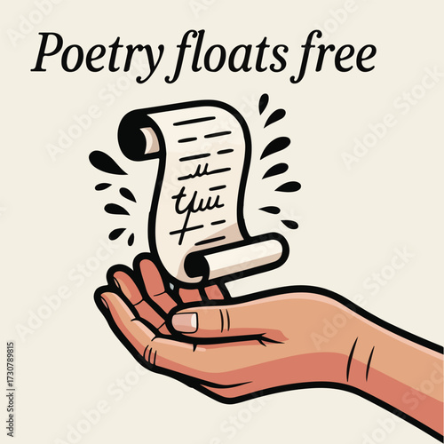 Creative Random Acts of Poetry Day vector art including handwritten poetry, flowing scrolls, hearts, coffee and notebook scenes, poetic quotes, abstract literary elements, flat solid colors