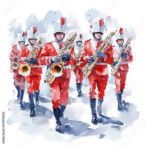 English Marching Bands, watercolor painting vector, isolated on a white background.