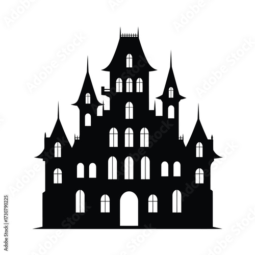 Vector art of silhouette of a haunted mansion