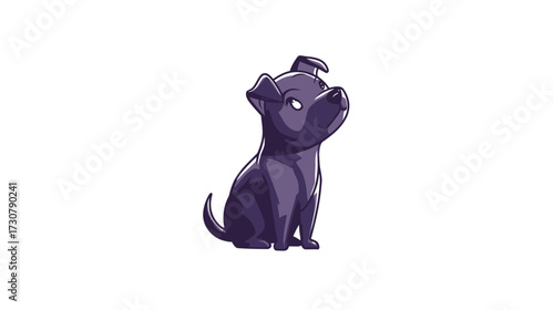 Cute dark purple cartoon puppy illustration looking up with innocent eyes, adorable little dog vector graphic