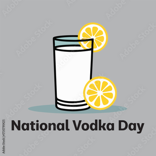 Celebrate National Vodka Day with festive vodka bottles, shot glasses, and party elements in a vibrant solid color vector illustration, perfect for posters and t-shirts