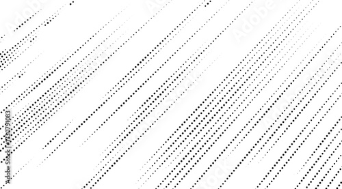 Black dots are arranged in diagonal lines across a white background, creating a simple yet dynamic pattern with a fading effect that enhances the image's abstract nature