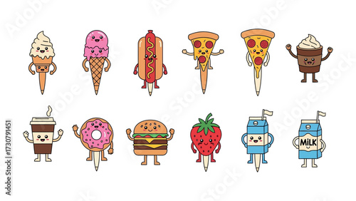 Delicious Characters: A delightful collection of whimsical food characters, each uniquely designed with charming features and expressive personalities.