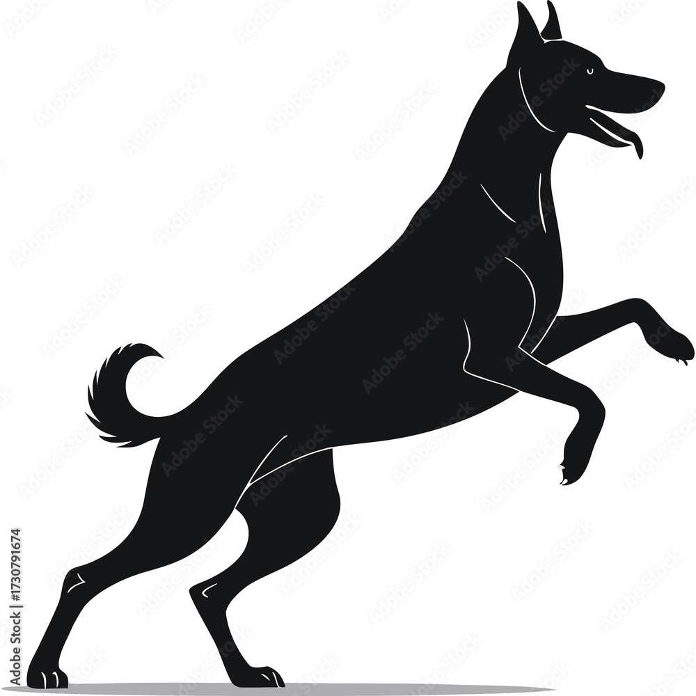 Fototapeta premium Dog and Deer Silhouette Vector Set – Big Dog, Small Dog, Sitting Dog, Playful Dog, Doe and Deer Wildlife Silhouettes