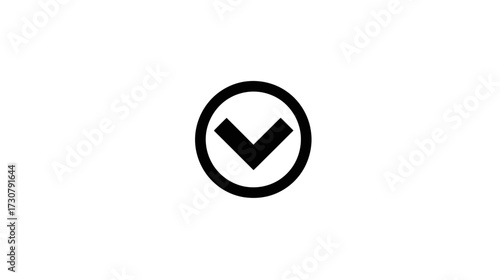 Minimalist black down arrow in a circle icon for user interface. Vector symbol for scrolling, expanding, downloading, or selection.