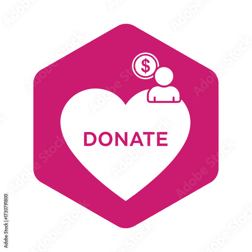Vector art of donate heart icon with person and money