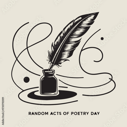 Inspirational Random Acts of Poetry Day design featuring floating letters, poetic typography, paper planes, notebooks, pens, abstract ink shapes, modern vector art, creative posters