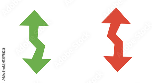 Two wavy arrows one green pointing up and one red pointing down