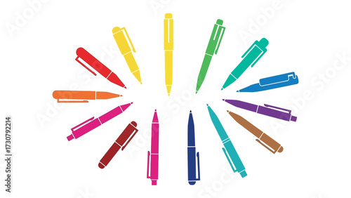 Colorful Writing Tools: A vibrant and diverse array of writing tools in a visually striking arrangement, showcasing creativity and the art of writing.
