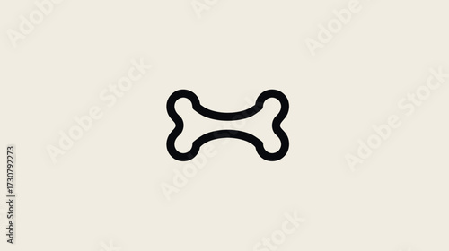 Minimalist Black Outline Bone Icon Vector Illustration on Light Beige Background for Pet, Dog, Animal, Veterinary Concepts
