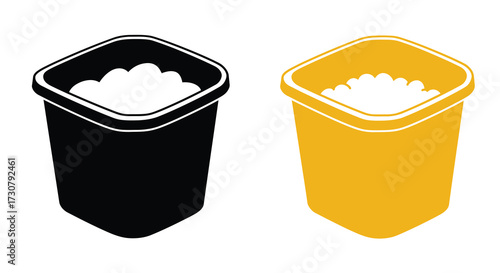 Two container icons one black and one yellow illustrated with fluffy contents