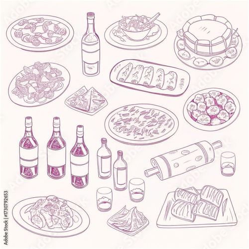 Minimalist hand drawn food and drinks illustrations
