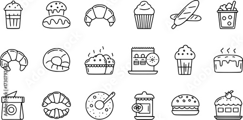 Set of conceptual icons. Vector icons in flat linear style for web sites, applications and other graphic resources. Set from the series - Bakery Products. Editable outline icon.