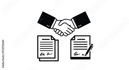 A symbolic illustration of a business agreement and formal contract signing