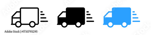 Delivery truck icon with speed lines, representing fast delivery, rapid transportation, or expedited shipping services. Ideal for use in logistics, delivery tracking, and e-commerce applications