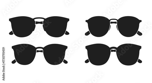Black silhouette of different styles of sunglasses isolated on white background