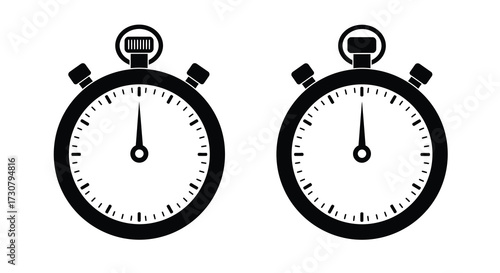 Two black and white stopwatch icons showing time measurement and precision