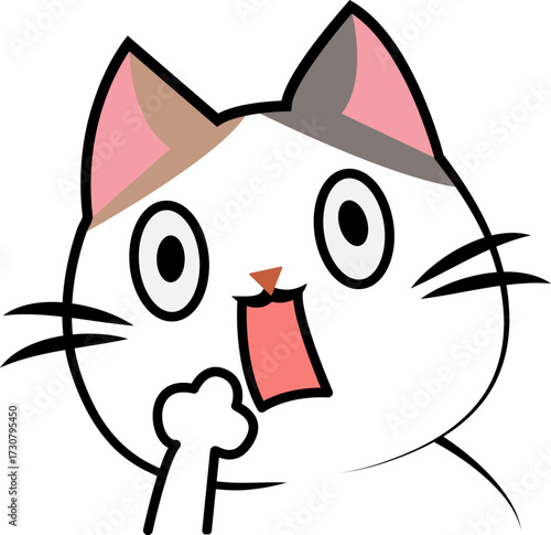 Surprised cartoon cat with open mouth and paw to face
