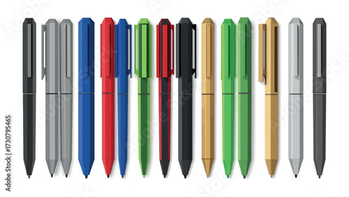 Elegant Pens: A captivating collection of sleek, modern pens in a variety of vibrant colors, demonstrating the essence of creativity and precision.