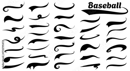 Baseball swoosh underline text tails. Decorative swash curls for sporty font lettering