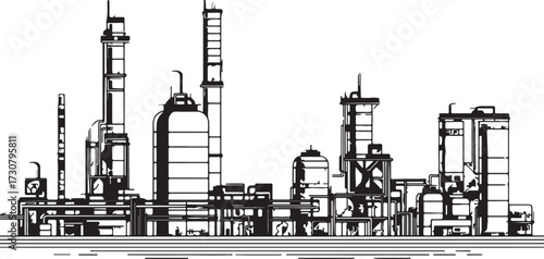 Vector art of sketch of a large industrial complex with many buildings