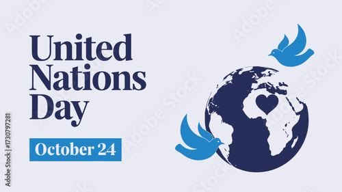 Vector art of united nations day october 24 with globe and doves