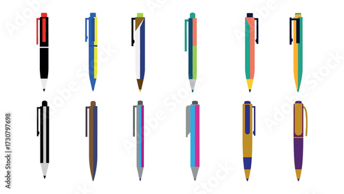 Pens array: A vibrant array of pens arranged in a visually captivating display, showcasing a spectrum of colors and designs, perfect for adding a touch of creativity.
