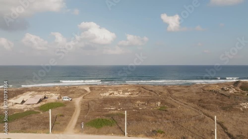 Aerial View of Tel Shikmona Ancient Ruins on Mediterranean Coastline Israel
