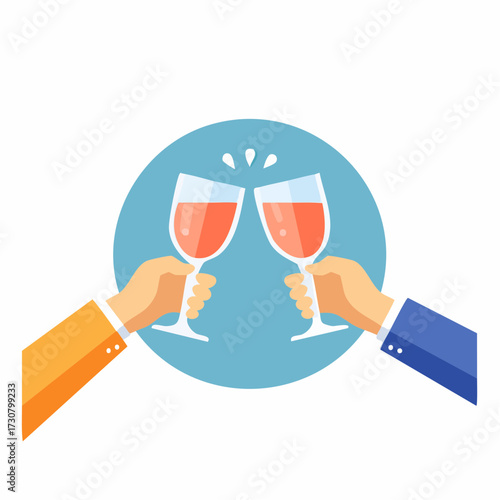 Celebratory toast with wine glasses clinking in a convivial gathering event symbol