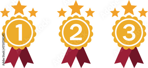 Gold silver and bronze medals for first second and third place winners