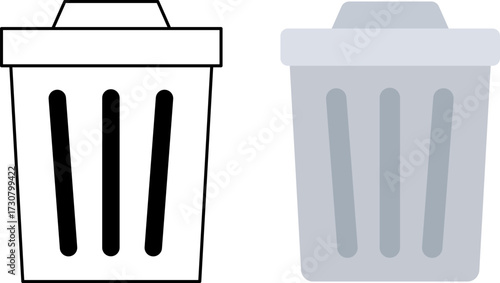 Line art and colored vector icons of a trash can
